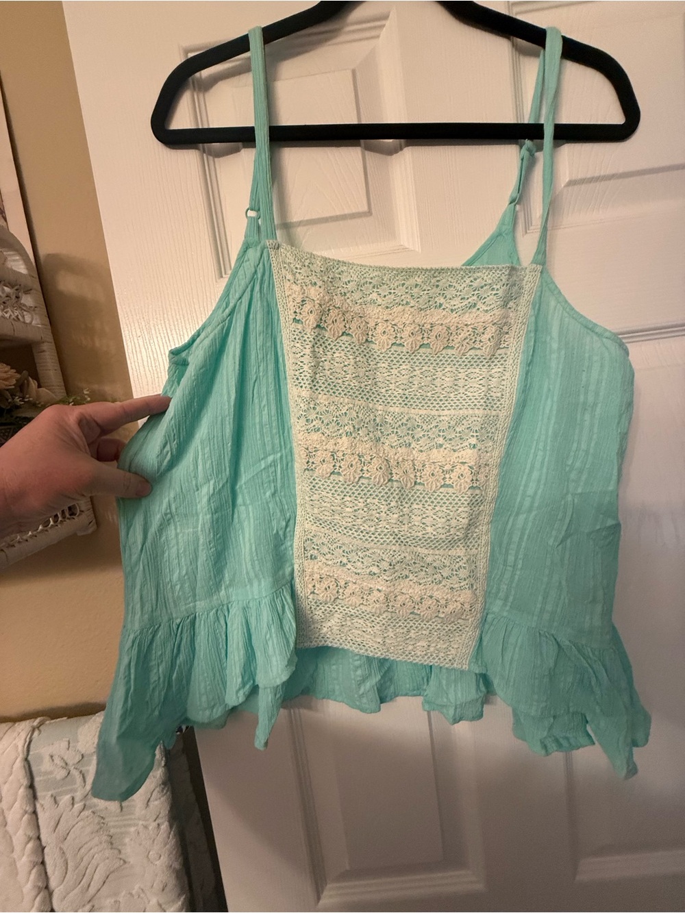 Anthropologie Eloise Lace-Panel Mint Green Ruffled Tank Top